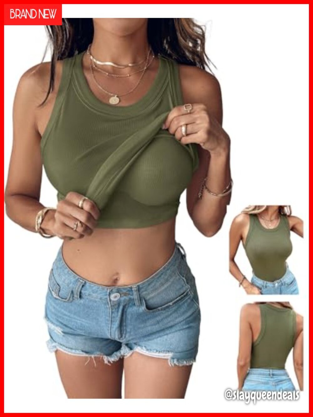 Ribbed Built-in Bra Tank Top Sleeveless Racerback Fitted Womens Yoga